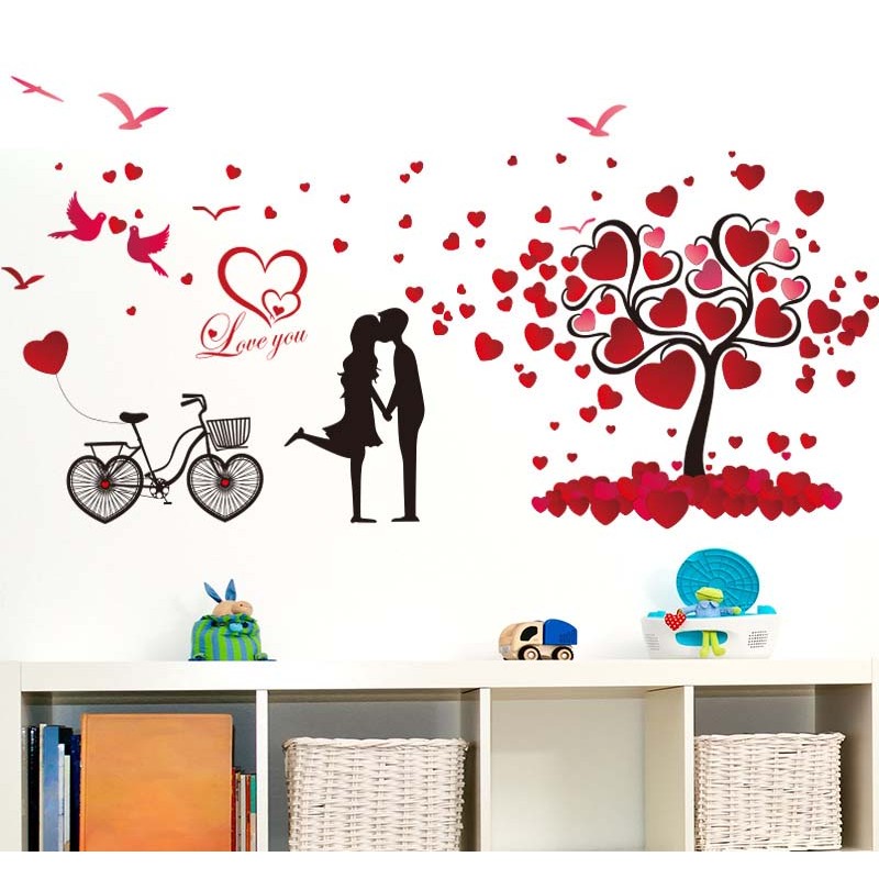 Decal Dán Tường Phòng Ngủ, Phòng Cưới Tranh Tình Nhân Siêu Lãng Mạn - Sticker cắt sẵn, có keo sẵn dễ dán tại nhà