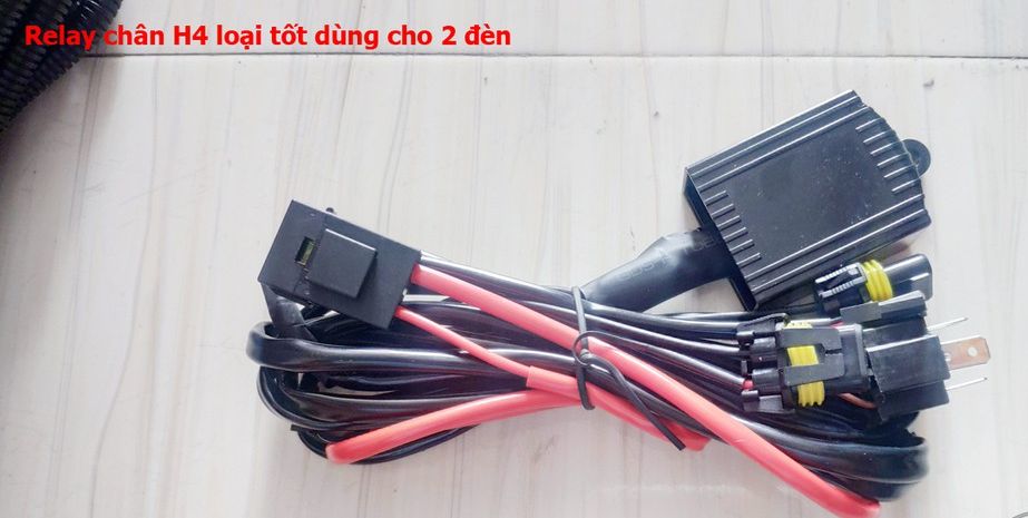 Bộ relay dây, dây giật cho đèn bi xenon/ bi led 40a-12v chân h4.