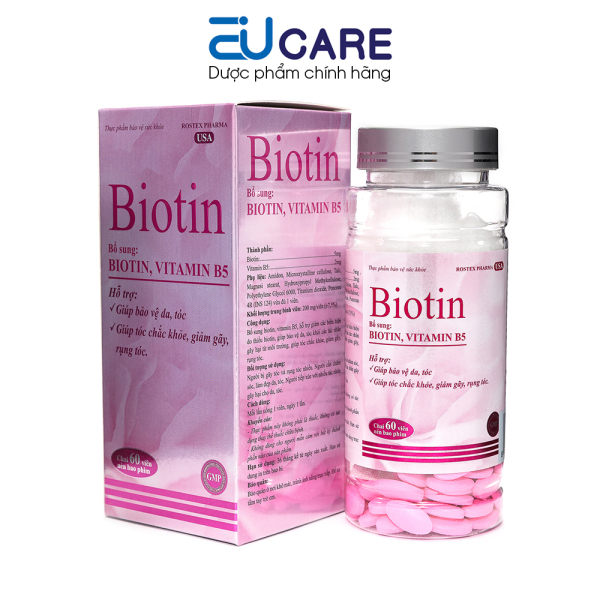 [QUÀ TẶNG KHÔNG BÁN] Viên uống Biotin 5mg, Vitamin B5 giúp tóc chắc khỏe, giảm gãy rụng tóc, bảo vệ da tóc - Chai 60 viên giá rẻ