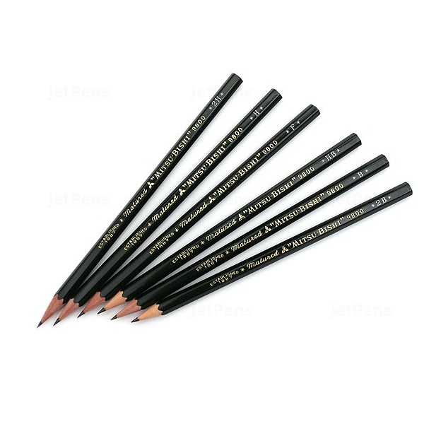 [HCM]BỘ 6 CÂY BÚT CHÌ PHÁC THẢO UNI MITSUBISHI 9800 (B HB 2B 4B 5B 6B)