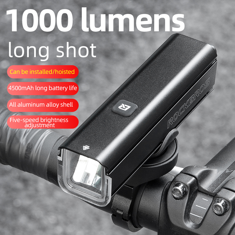 ROCKBROS Bicycle Light 1000LM LED USB Rechargeable Rainproof LED Bicycle Front Light Flashlight Aluminum Alloy Headlight Bicycle Equipment