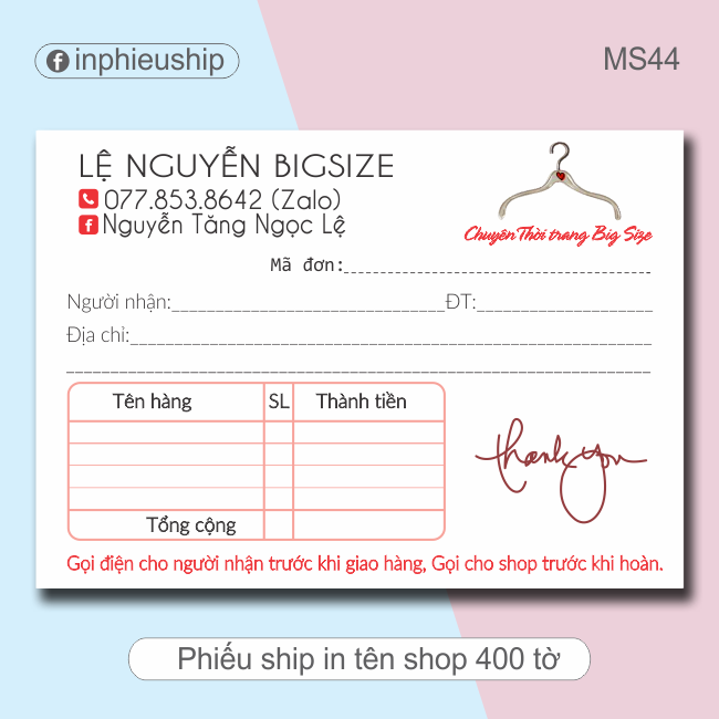 In tên riêng theo yêu cầu 400 phiếu (MS40)