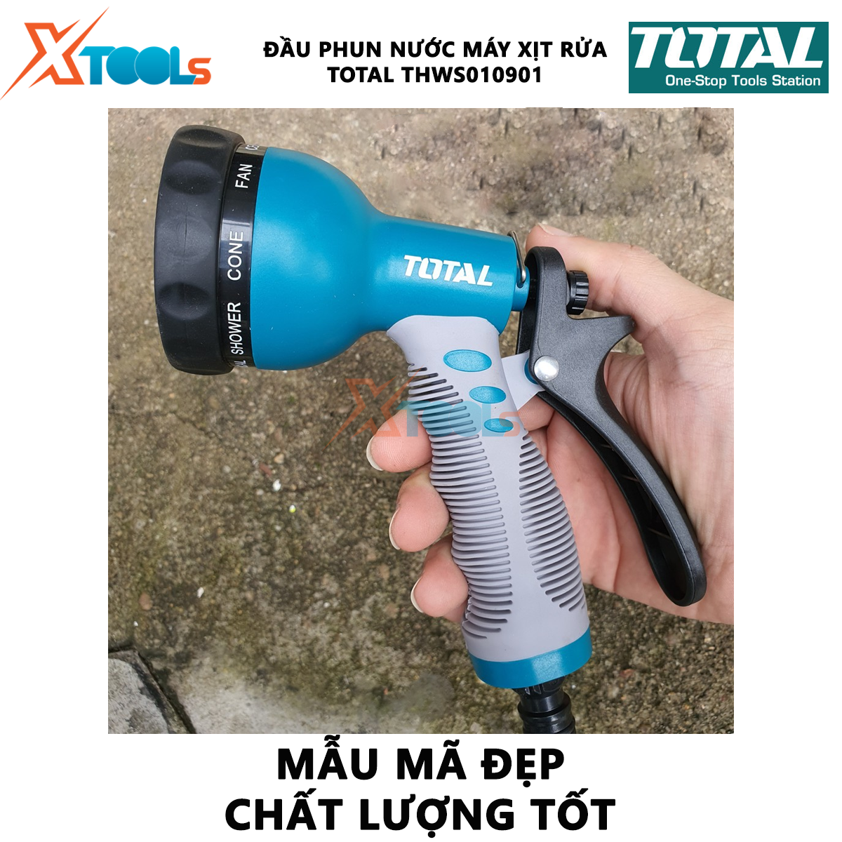 Vòi phun nước đa năng TOTAL THWS010901 Vòi xịt tưới cây 8 tia Bộ công cụ 3/4" Thân nhựa ABS chống va chạm cao với TPR XTOOLs