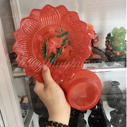 Dĩa trái cây hoa sen đỏ (đường kính 18cm, 20cm) - thờ cúng