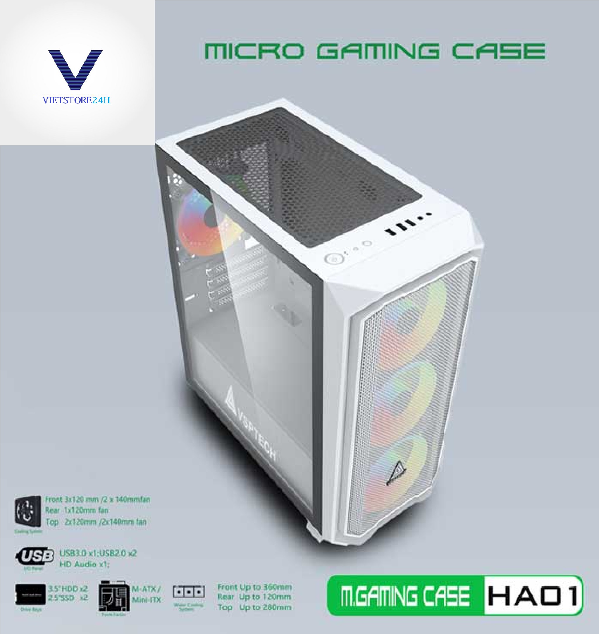 Case Gaming VSP HA01 Mini Tower (Trắng)