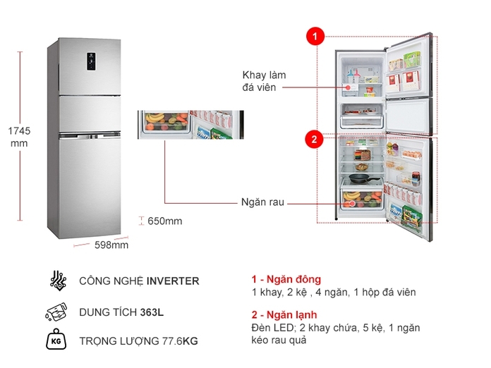 [TRẢ GÓP 0%] Tủ lạnh Electrolux inverter EME3700H-A (370L) ( (Giá áp dụng giao tại HN, HCM& các tỉnh liên hệ shop)
