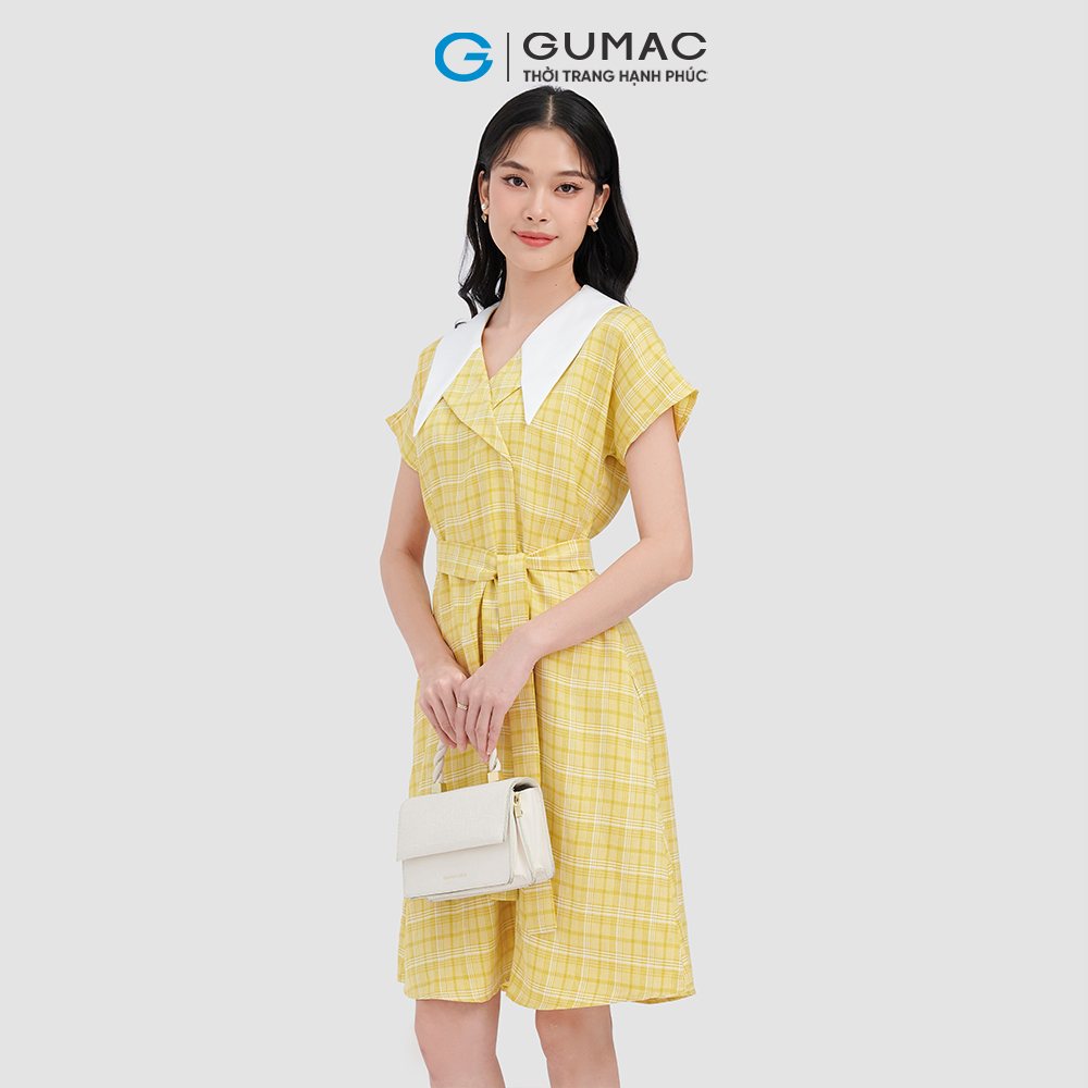 Đầm caro phối cổ thời trang GUMAC DC10064