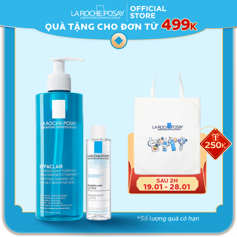 Bộ sản phẩm làm sạch sâu dành cho da dầu mụn La Roche-Posay Effaclar Double Cleansing giá rẻ
