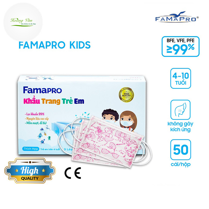 [HCM]Khẩu trang trẻ em kháng khuẩn FAMAPRO - Hộp 50 cái