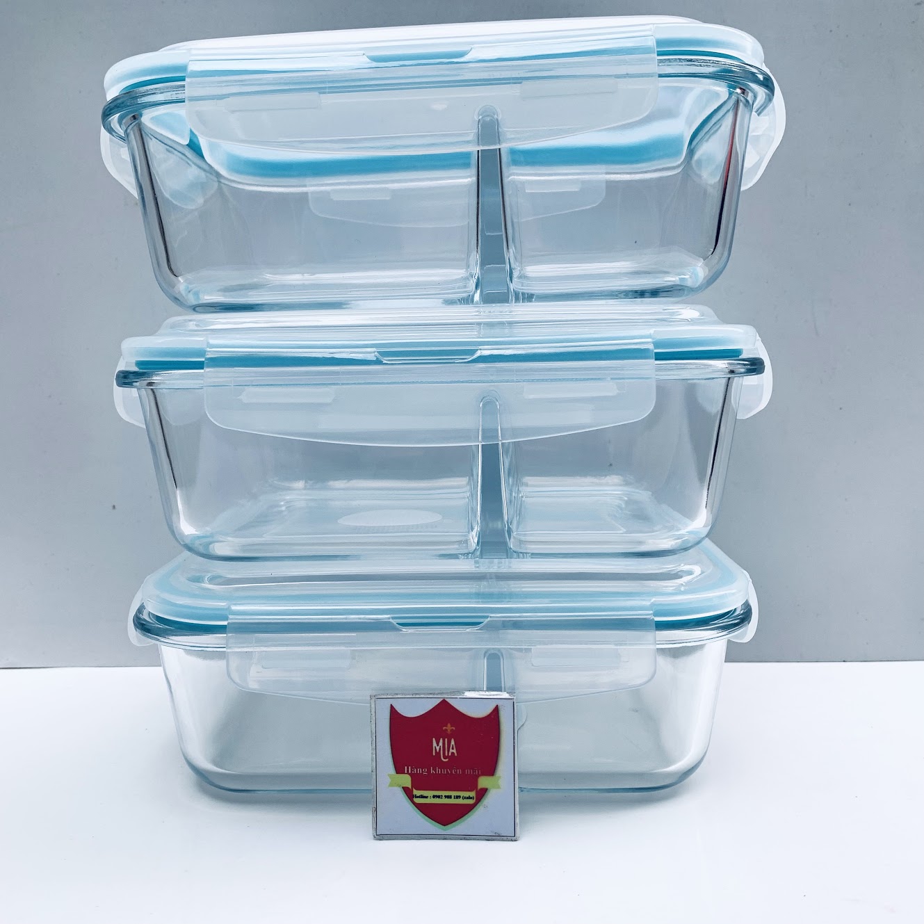 Hộp thủy tinh 2 ngăn 1000ml- Hộp thủy tinh chia ngăn tiện dụng Hàng đẹp