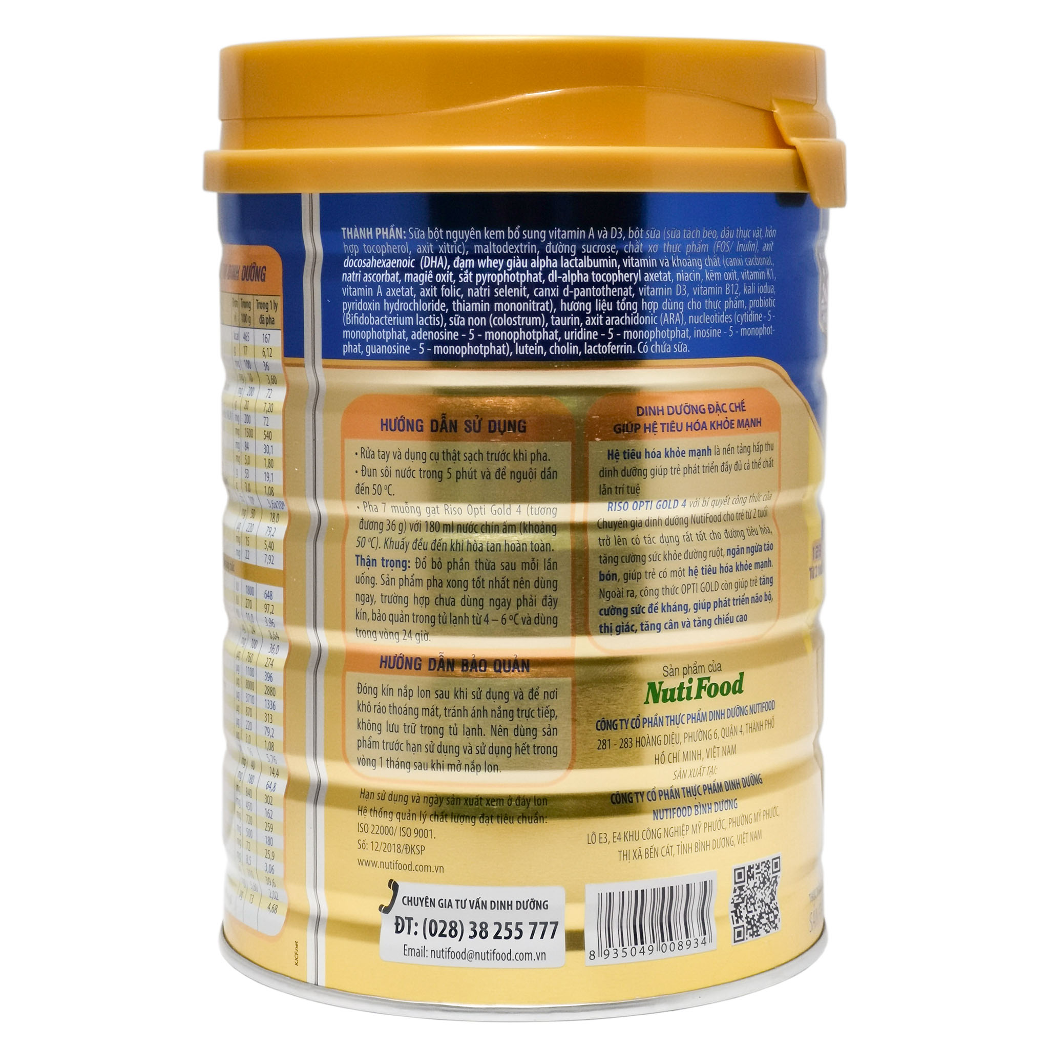 Sữa Bột Nutifood Riso Opti Gold 4 - Hộp 900g (Cho trẻ trên 2 tuổi)