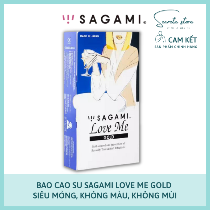 Bao cao su Sagami Love Me Gold-BCS NHẬT siêu mỏng, trơn, không mùi (Hộp 10c) - Screte Store nhập khẩu