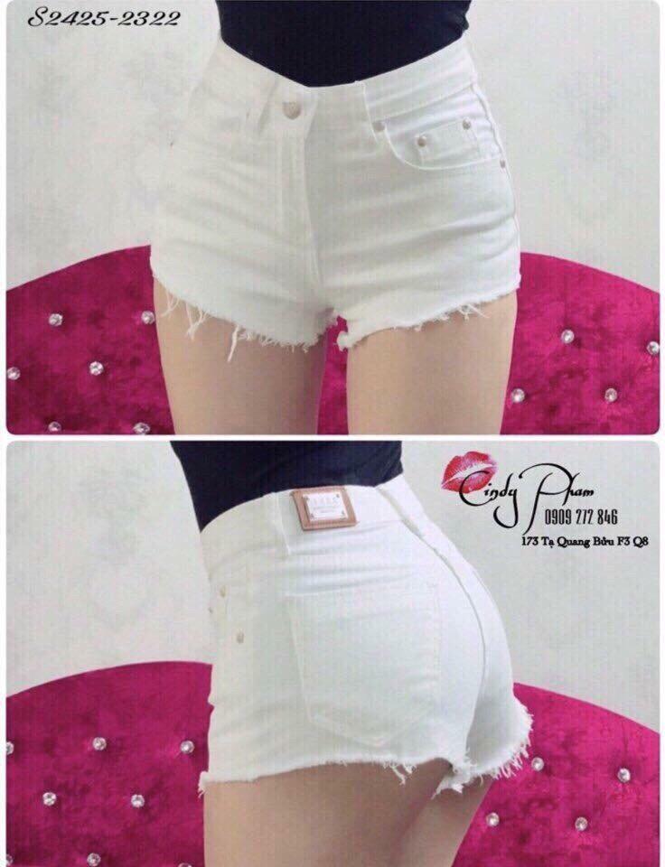 Quần short jean nữ đen trắng tua lai a2