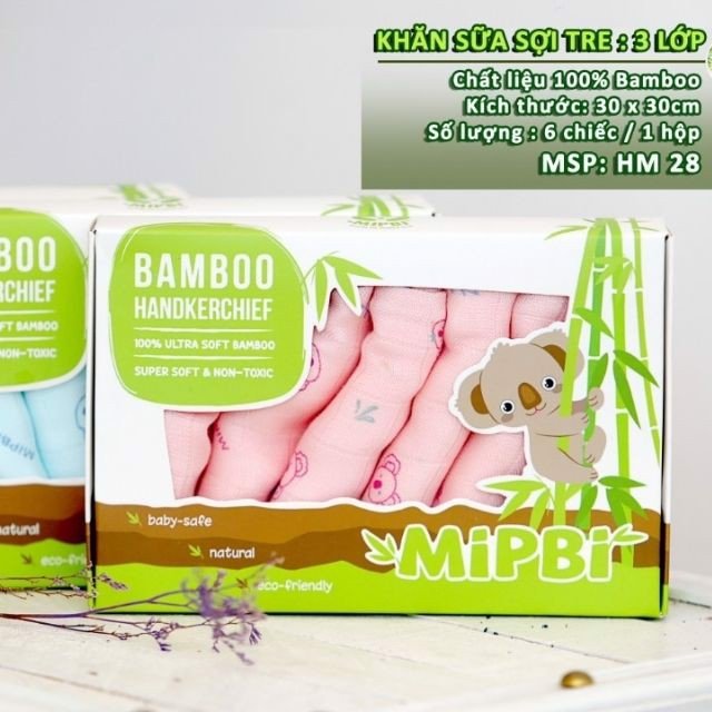 Khăn sữa mippi sợi tre mippi 30.30cm cho bé hộp 6 cái