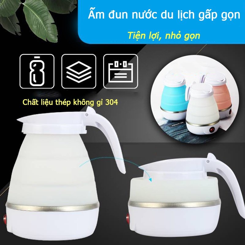 Ấm Đun Nước Siêu Tốc Gấp Gọn Thân Bình Làm Từ Silicon Cao Cấp Dung Tích 600Ml Thiết Kế Mới Lạ Độc Đáo Tiện Dụng Trong Việc Di Chuyển