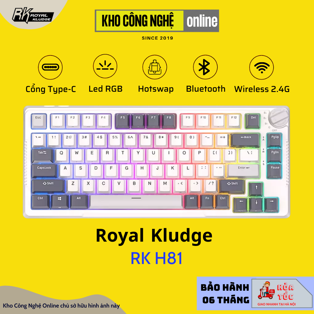 Bàn phím cơ Royal Kludge RK H81 Kết nối 3 chế độ Bluetooth 5.0