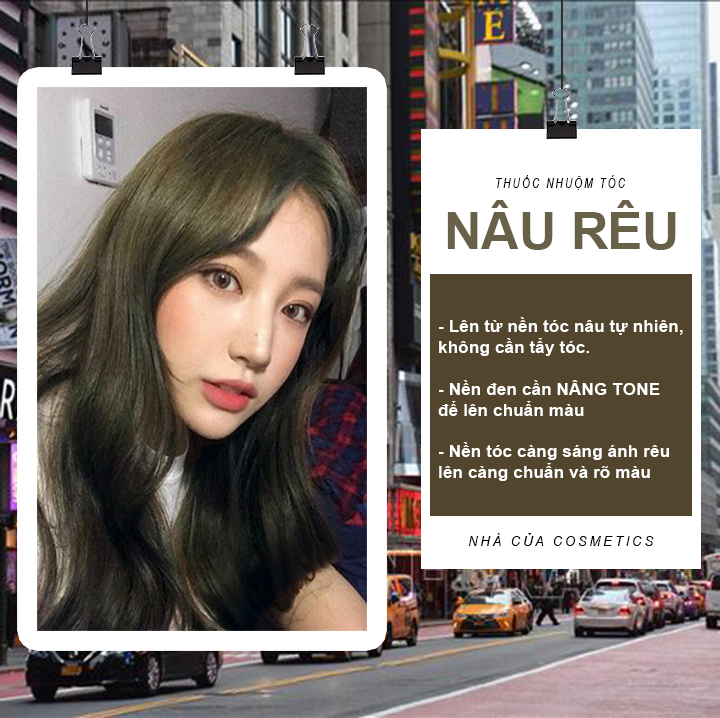 Thuốc nhuộm tóc nâu rêu tặng kèm trợ nhuộm oxy, bao tay và mũ chùm ủ tóc