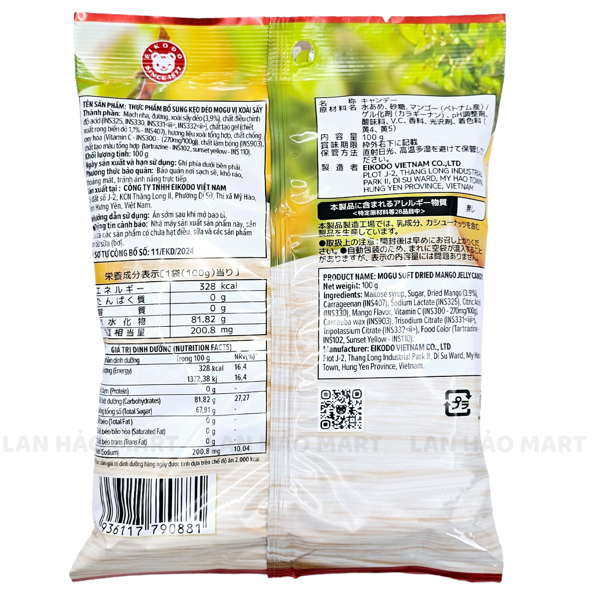 Kẹo dẻo Mogu xoài sấy gói 100g