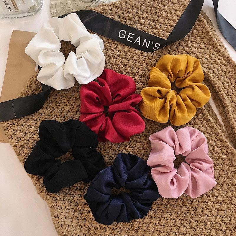 [HCM]Dây Cột Tóc Vải Cột Scrunchies Satin Lụa Phi Bóng Mềm Màu Vintage Pastel