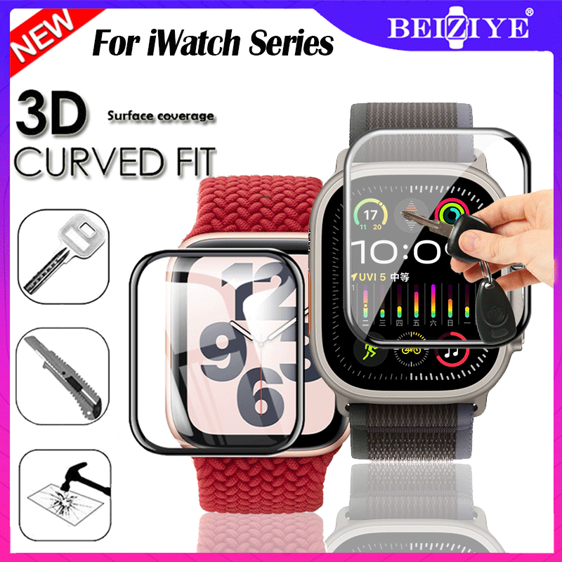 Phim bảo vệ màn hình kính cường lực bằng keo hoàn toàn mới cho Apple Watch Series 9 8 7 6 SE 40mm 44mm 42mm 38mm cho Apple Watch Ultra 2 49mm Phụ kiện đồng hồ thông minh