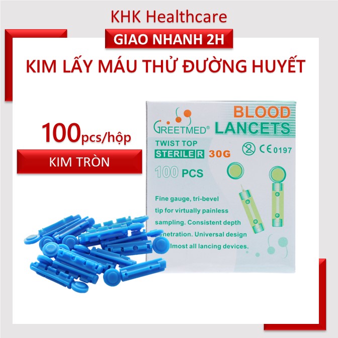 Hộp 100 kim chích máu tròn thử đường huyết Greetmed