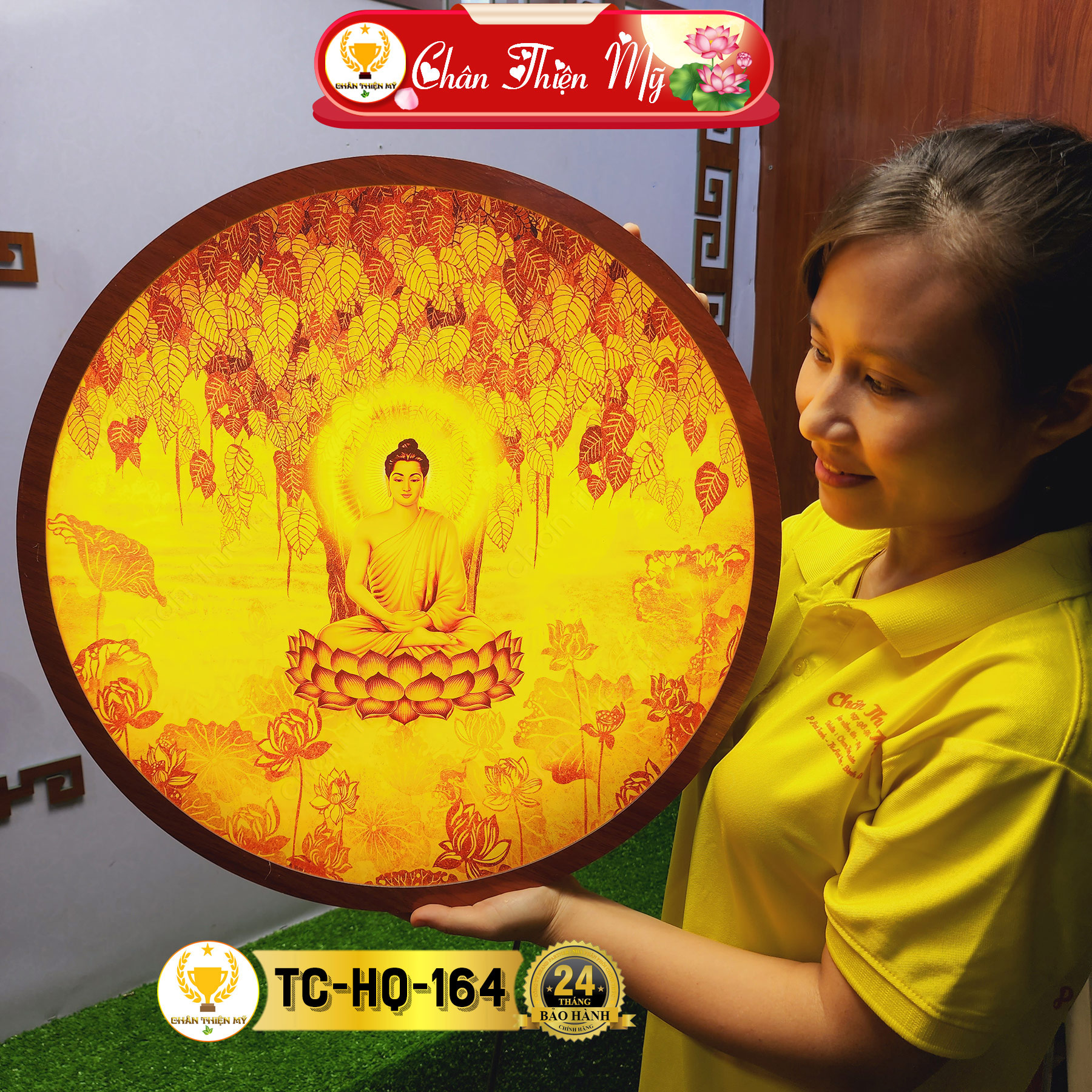 Đèn Thờ Hào Quang Trúc Chỉ In Cao Cấp CHÂN THIỆN MỸ, Vật Phẩm Trang Trí Phong Thủy Cho Bàn Thờ