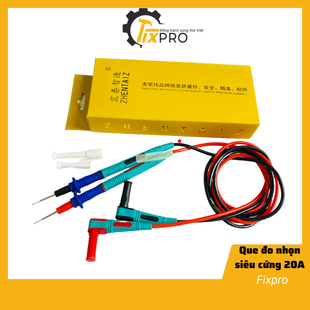 Que đo đồng hồ, Dây đo đồng hồ vạn năng 20A 1000V kim nhọn siêu cứng dây Silicon chịu nhiệt màu xanh - Fixpro