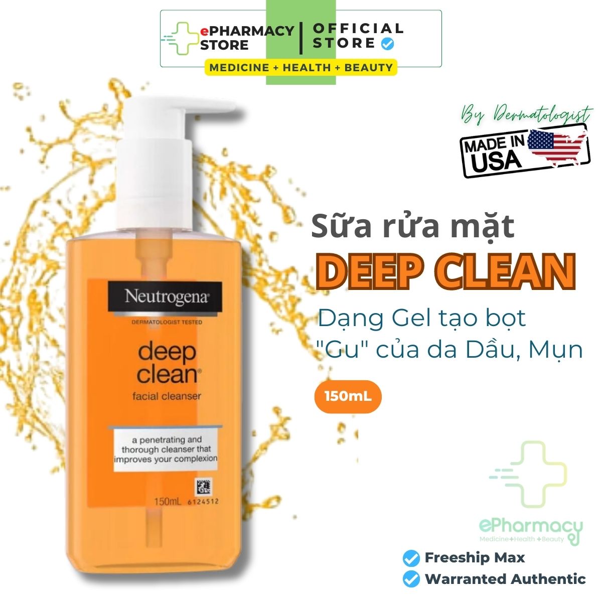 Sữa Rửa Mặt NEUTROGENA làm sạch sâu dạng gel - NEUTROGENA Facial Cleanser Deep Clean 150mL