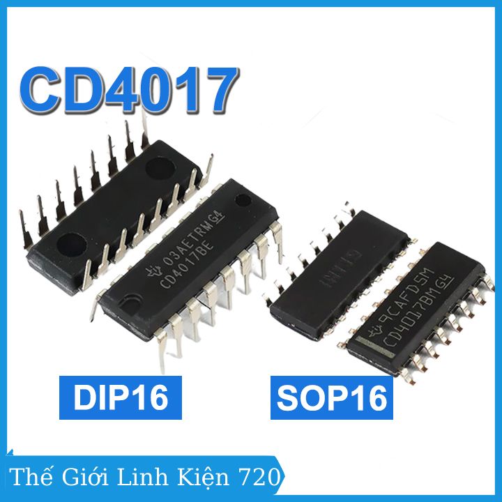 IC đếm thập phân CD4017 chân cắm DIP16 / chân dán SOP16