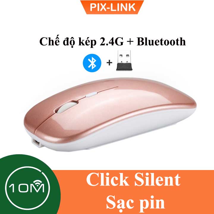 Chuột không dây Bluetooth wireless USB tự sạc pin PIX-LINK P90 siêu mỏng, chống ồn