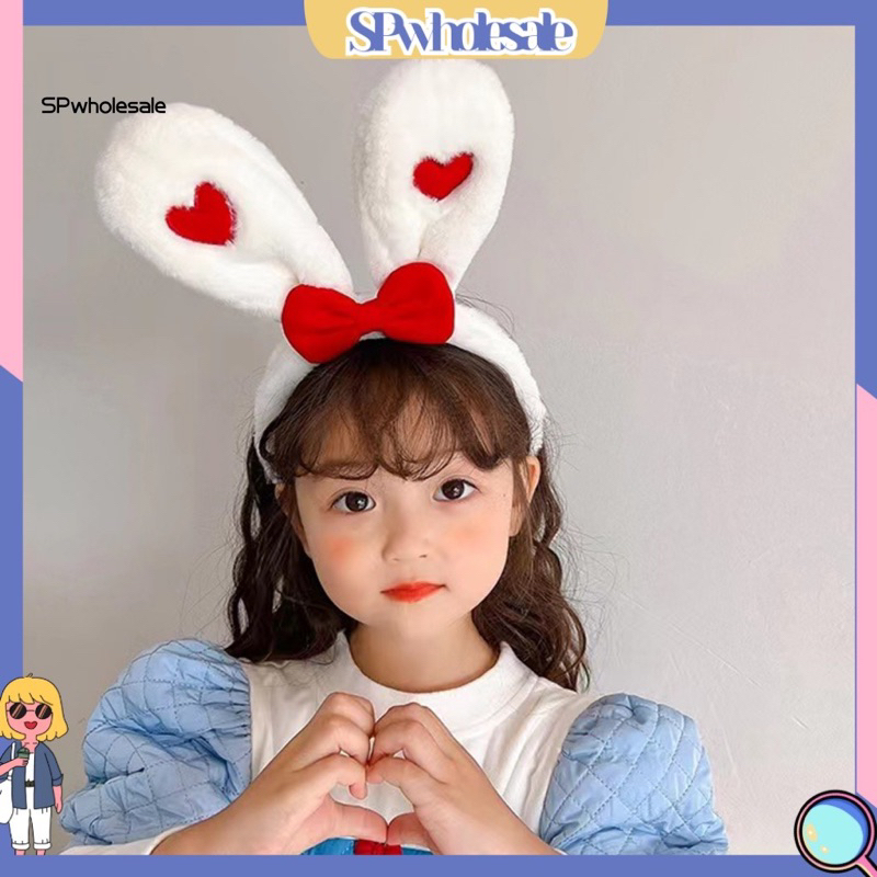 Bờm bông tai thỏ gắn nơ và trái tim cute