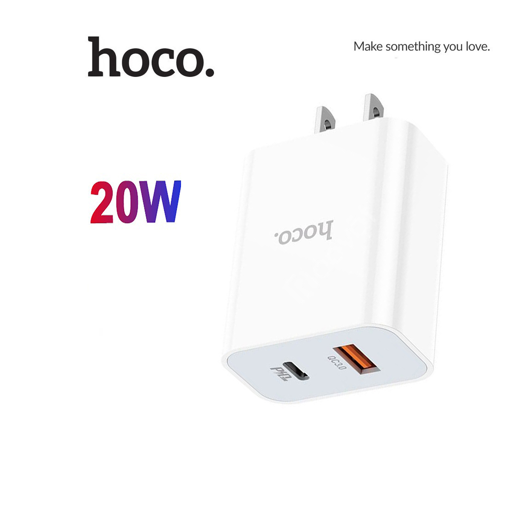 Cốc sạc pd20w hoco c97 sạc nhanh qc 3.0 cổng usb và type-c chân cắm dẹt cao cấp