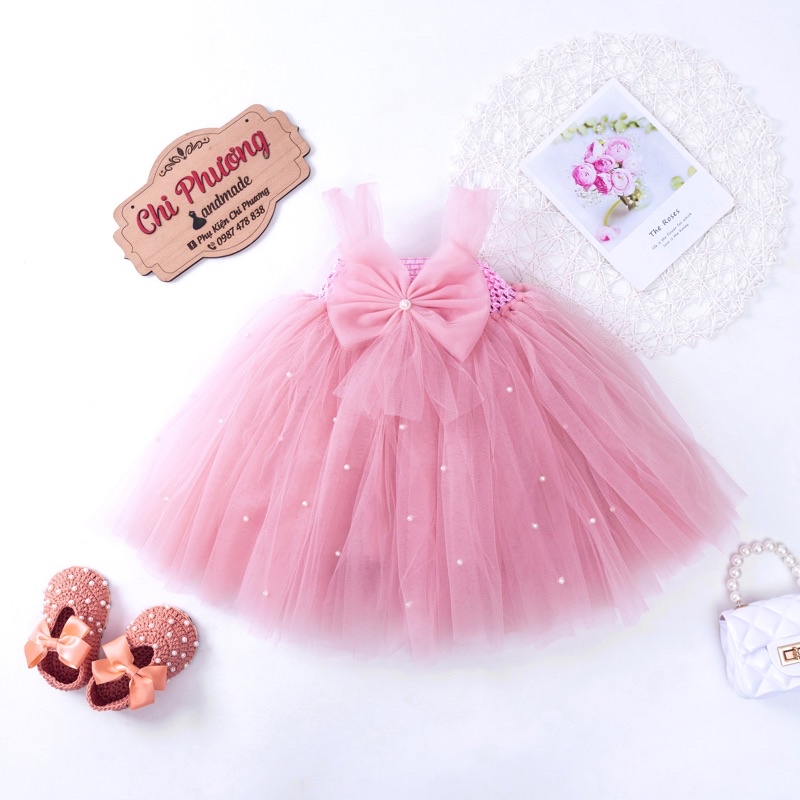 Đầm công chúa🍓váy tutu công chúa cho bé màu hồng đỗ Hàn Quốc gắn nơ xinh xắn