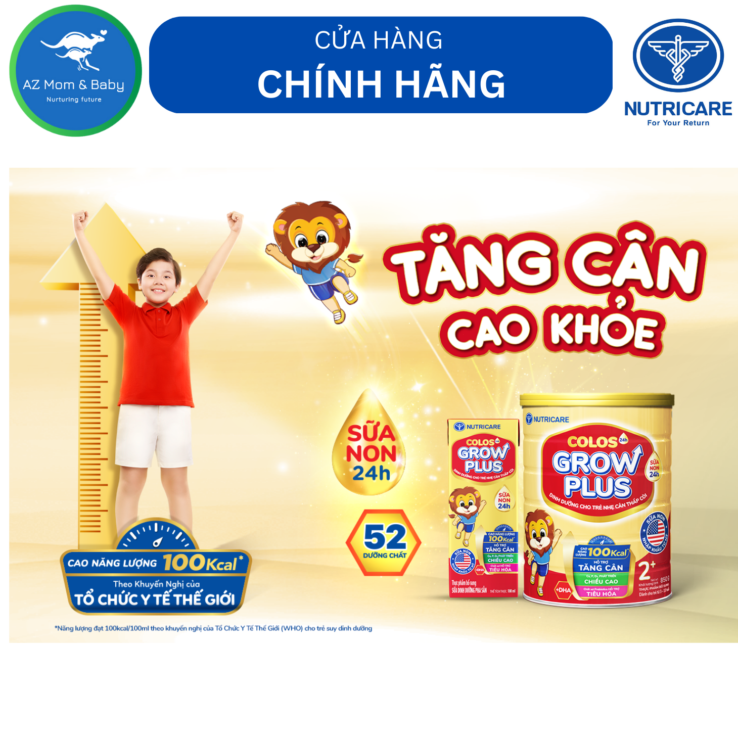 Sữa bột NUTRICARE COLOS24H GROW PLUS 2+ (lon 850g)