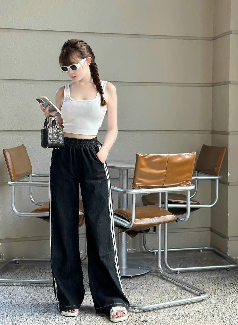 3 size 45-60kg tùy chiều cao] mã 121 quần jean giấy phối kẻ sọc lưng thun, quần dài 100cm ốn rộng 32cm hot trend nữ