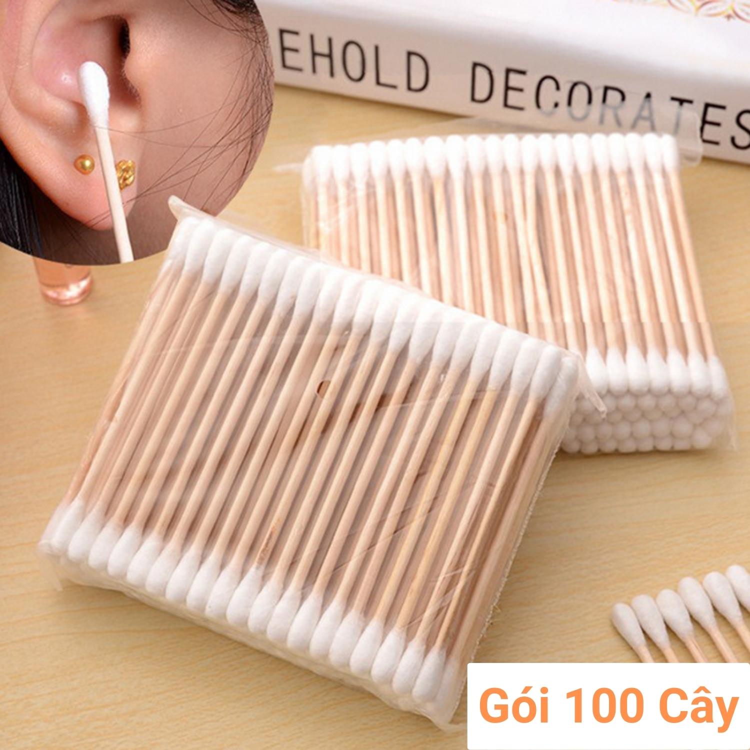 Bịch tăm bông 100 que thân gỗ (thân thiện với môi trường)