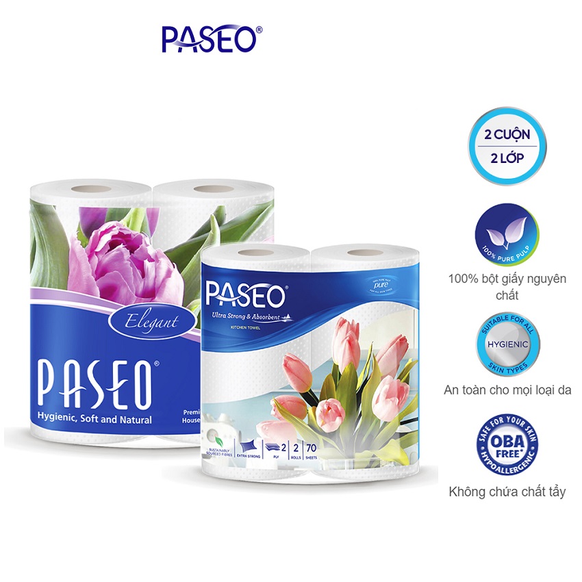 Khăn giấy Paseo 2 cuộn giấy bếp đa năng ( trơn )