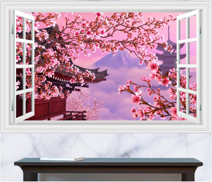 Decal trang trí Cửa sổ Cung đình hoa anh đào