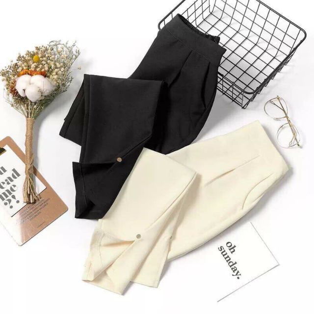 Quần baggy nữ  lưng chun xẻ tà sang chảnh