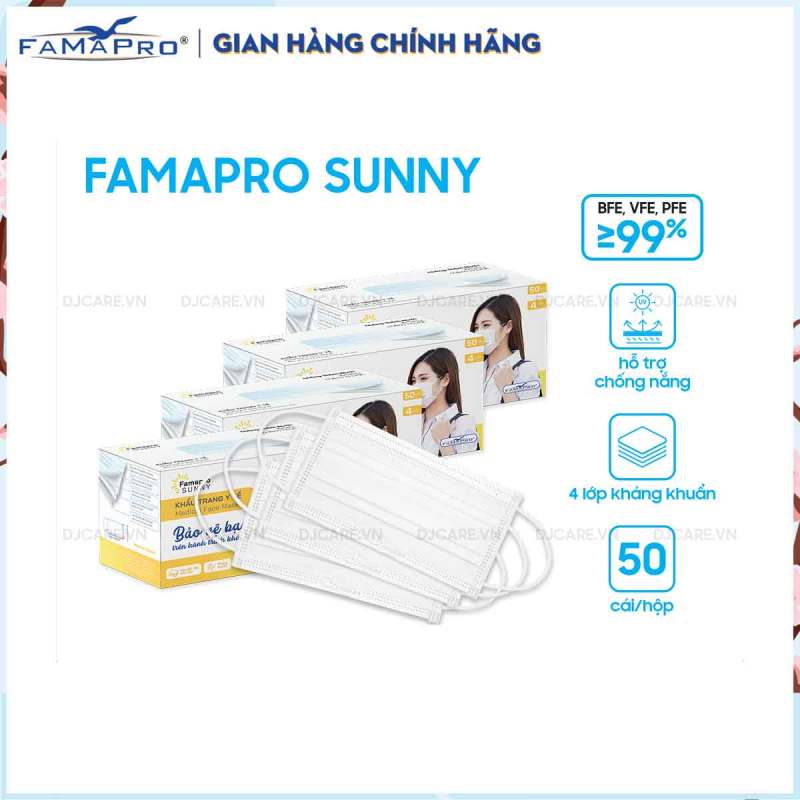 Combo 4 hộp khẩu trang y tế kháng khuẩn 4 lớp Famapro Sunny (50 cái/ hộp)