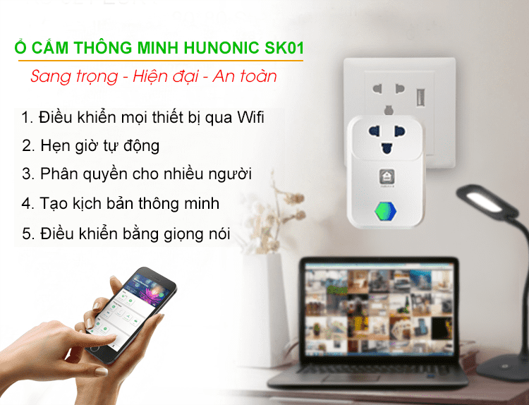 [FREE SHIP] Ổ cắm thông minh Wifi Hunonic