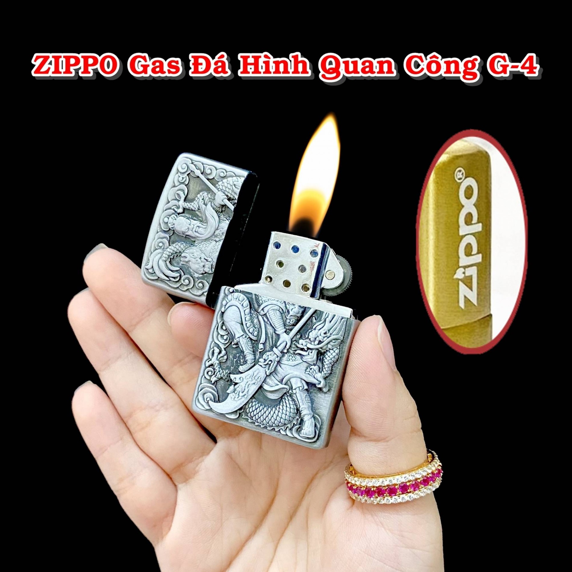 BẬT LỬA ZIPPO GAS ĐÁ HÌNH QUAN CÔNG G-4