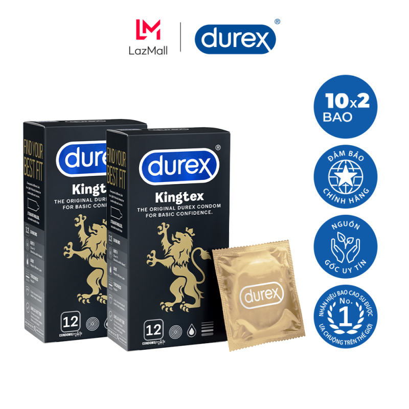 [VOUCHER GIẢM 60K]Bộ 2 Hộp Bao cao su Durex Kingtex 12 bao - 2 hộp 24 bao nhập khẩu