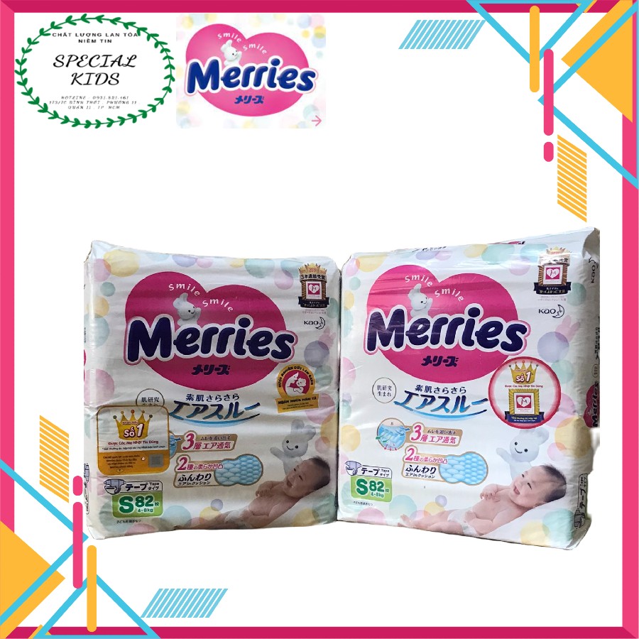 [Freeship 50K] [TEM PHỤ CHÍNH HÃNG KAO]Tã/Bỉm DÁN Merries nội địa Nhật Size S82 ( 4-8kg)