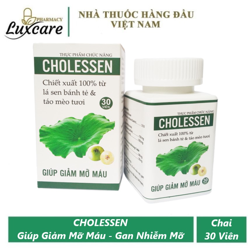 [HCM]Viên Uống Cholessen - Giúp Giảm Mỡ Máu - Gan Nhiễm Mỡ - Chai 30 Viên - Luxcare
