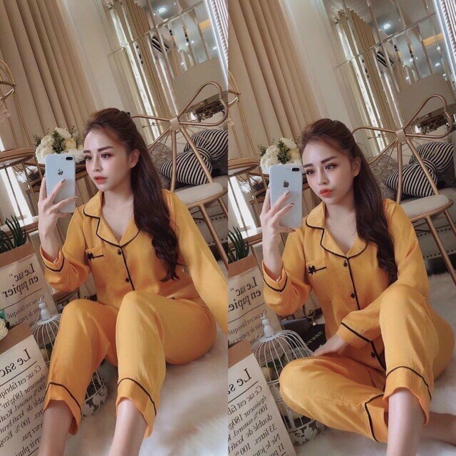 Đồ Bộ Nữ Mặc Nhà Pijama Chất Phi Lụa Không Nhăn Siêu Mịn