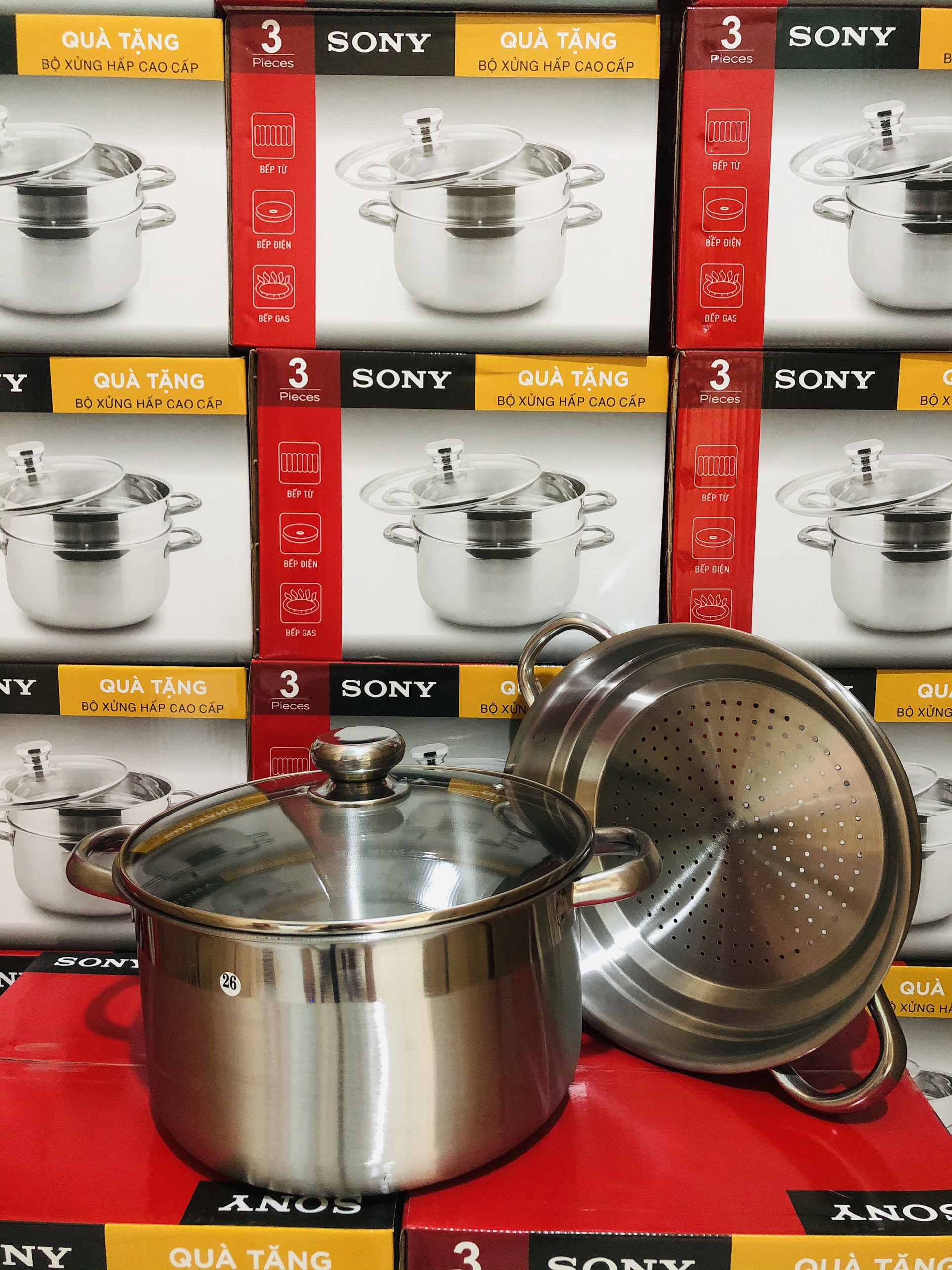 Bộ Xửng Hấp Sony 26cm - sử dụng được cả bếp từ