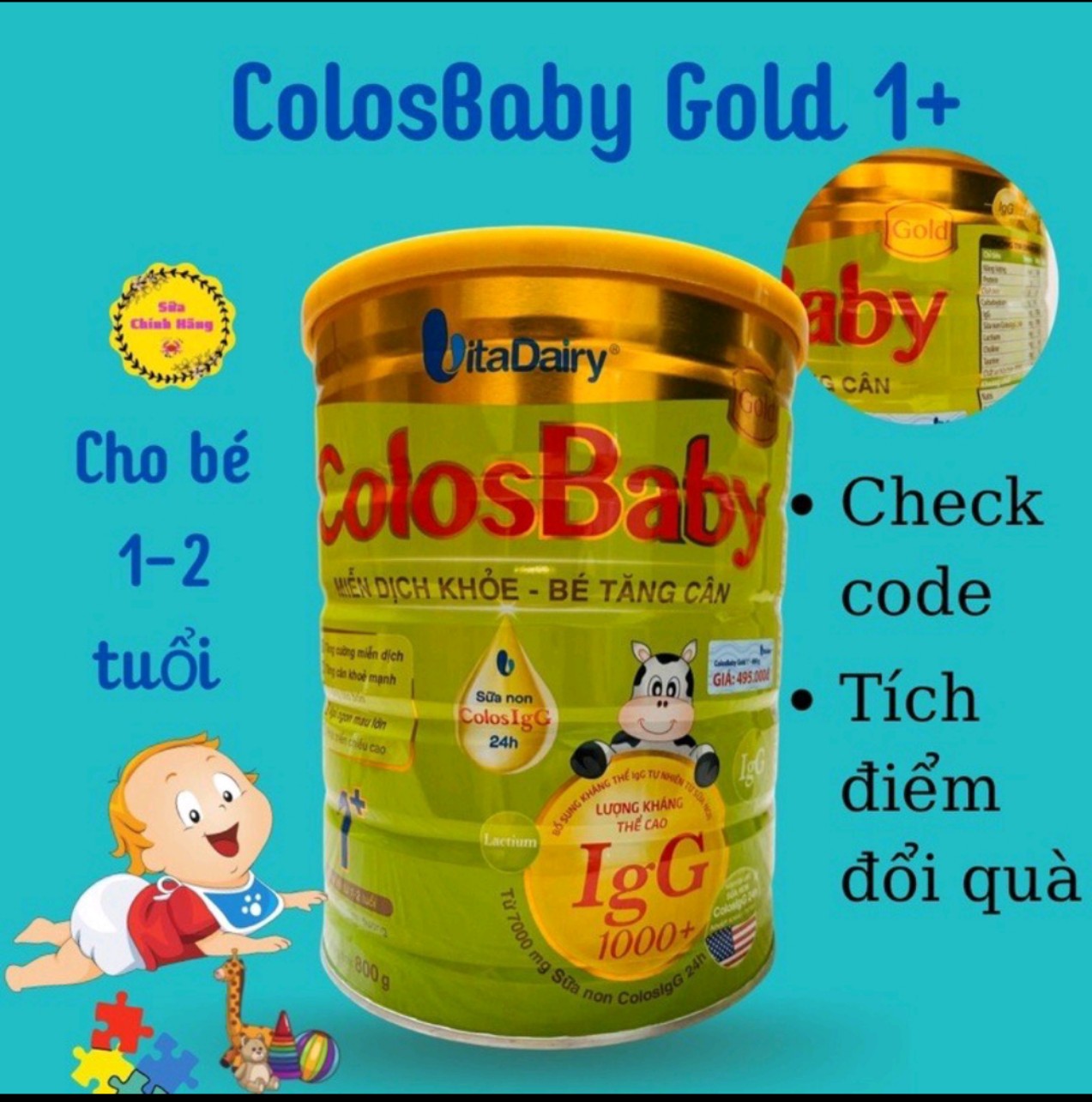 Colos baby gold 1+-800g có mã qr