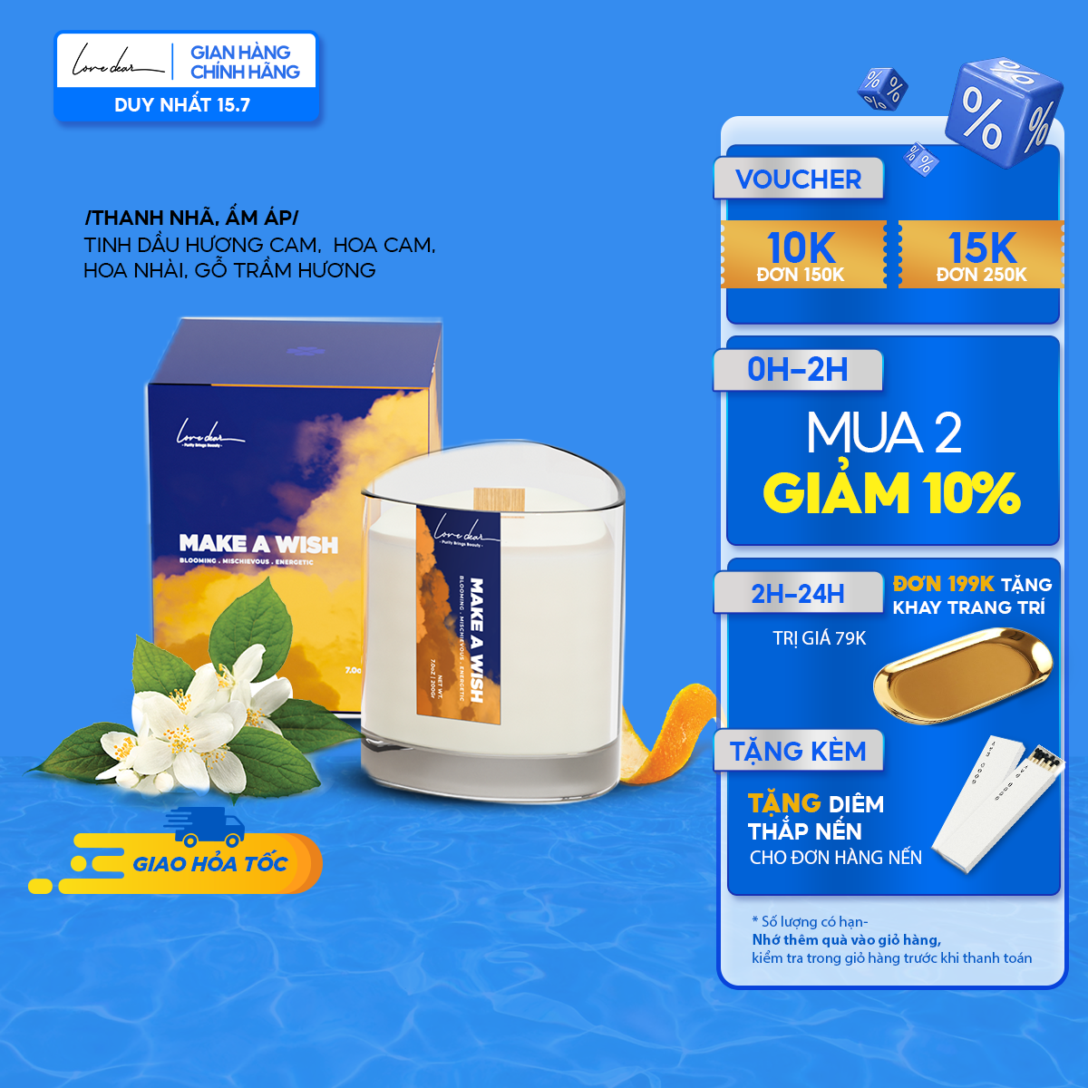 Nến Thơm Tinh Dầu Cao Cấp LoveDear- Make A Wish 200g