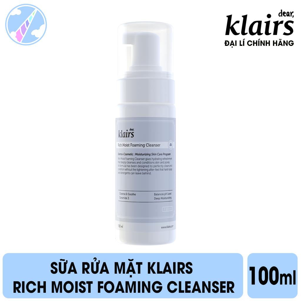 Sữa rửa mặt tạo bọt dưỡng ẩm dịu nhẹ klairs rich moist foaming cleanser 100ml
